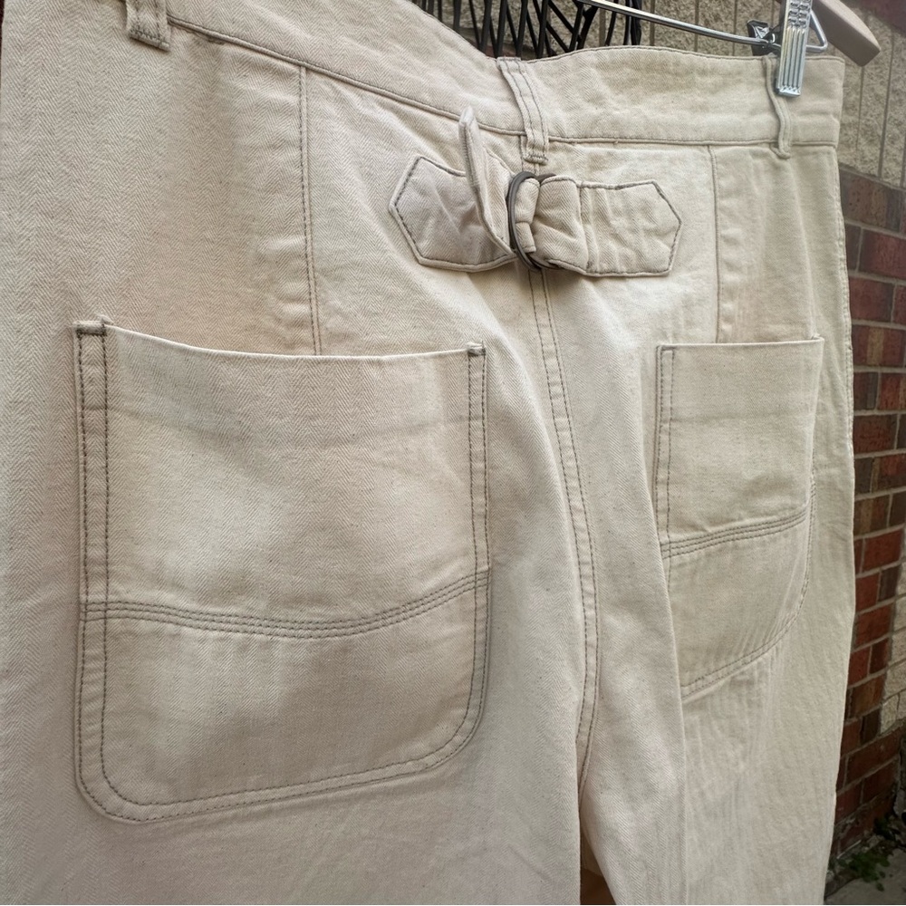 Free People Jean High-Rise Buckle Back Cream Wash Denim Wide Leg Street-Style 8 - Picture 11 of 15